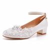 Large Size 3 Cm Square Heel Round Toe Single Shoes One Strap Single Shoes Spring and Autumn Lace Bride Shoes Women Maternity Wedding Shoes
