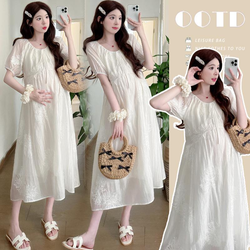 Summer 2026 Embroidered Loose Maternity Short Sleeve Dress 2XL