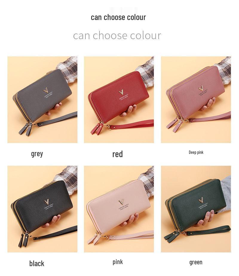 Women's Double Zipper Long Wallet & Clutch – Large Capacity Coin Purse, Multi-Purpose Phone Bag, & Card Holder
