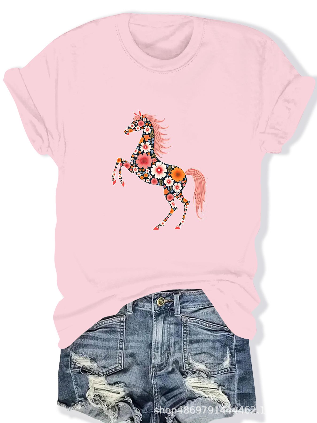 

Трансграничная женская модная футболка с круглым вырезом L розовый