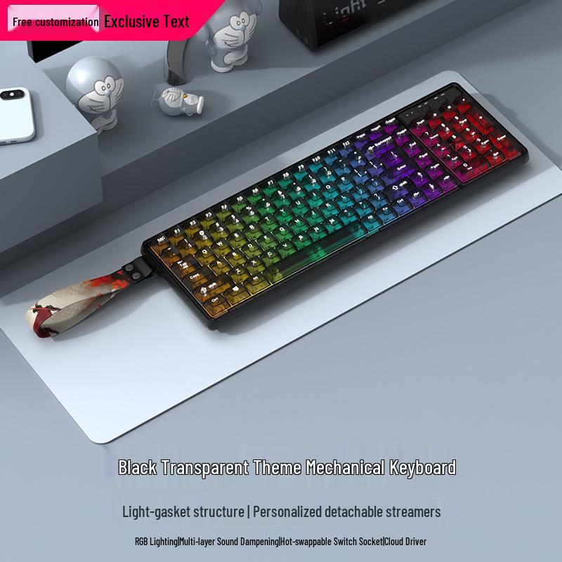 Langtu GK102 Wireless Bluetooth Wired Mechanical Keyboard - Transparent Customizable Design for Girls, Office, and e-Sports Gaming.