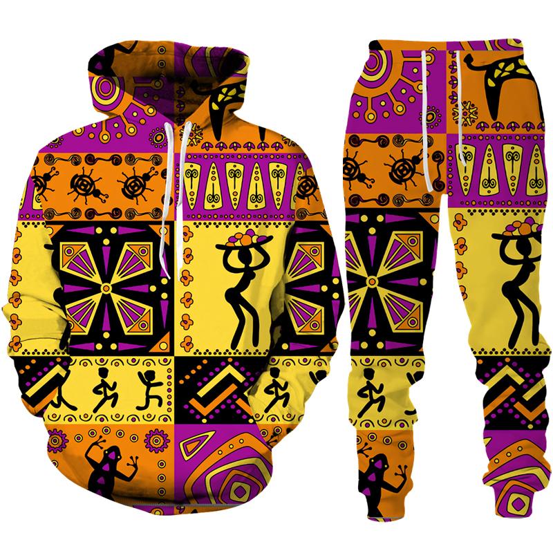 Frühling Herbst Afrikanischer Stil 3D Druck Trainingsanzug Set Mann Frau Hoodie + Hose 2-teilige Sets Dashiki Ethnisch Lässig Pullover Streetwear