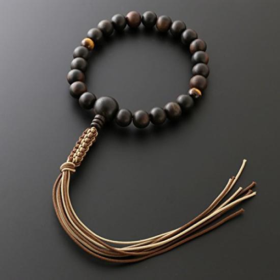 Kyoto Buddhist Altar Hayashi Prayer Beads for Men Pure Silk Braided Cord Tassel Plain Striped Ebony 2 Heavenly Tiger Eyes Bag Kyoto Prayer Beads Can