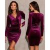 Women's Spring Fashion Canary V-neck Long Sleeve Evening Dress
