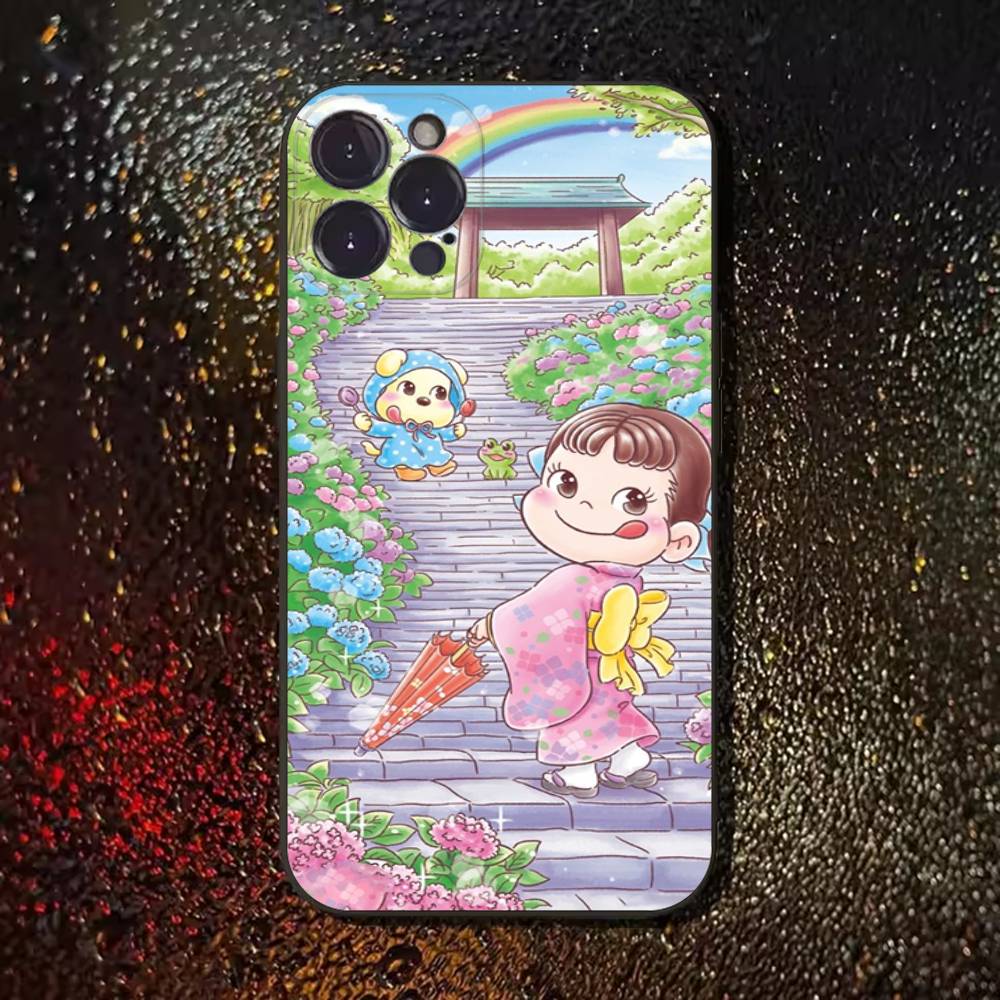 Fujiya Milky Peko-Chan Phone Case For iPhone 17,16,15,14,13,12,11 Plus,Pro Max,XS,X,XR,SE,Mini,8,7,Soft Silicone Black Cover