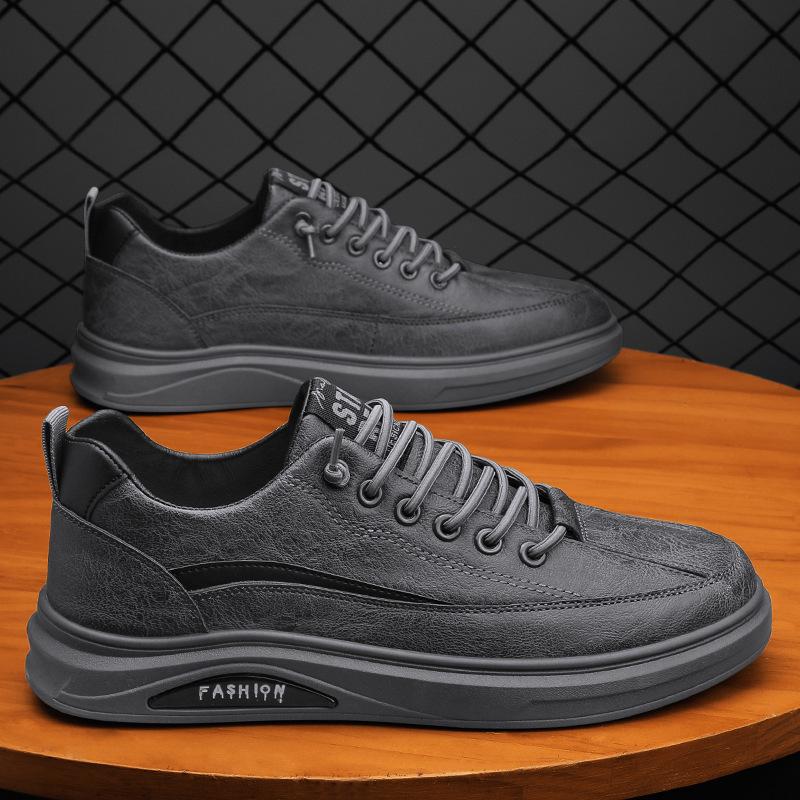 Men's Shoes New Autumn Breathable Waterproof Anti-skateboard Shoes Men's Casual Leather Shoes Black Work Labor Insurance