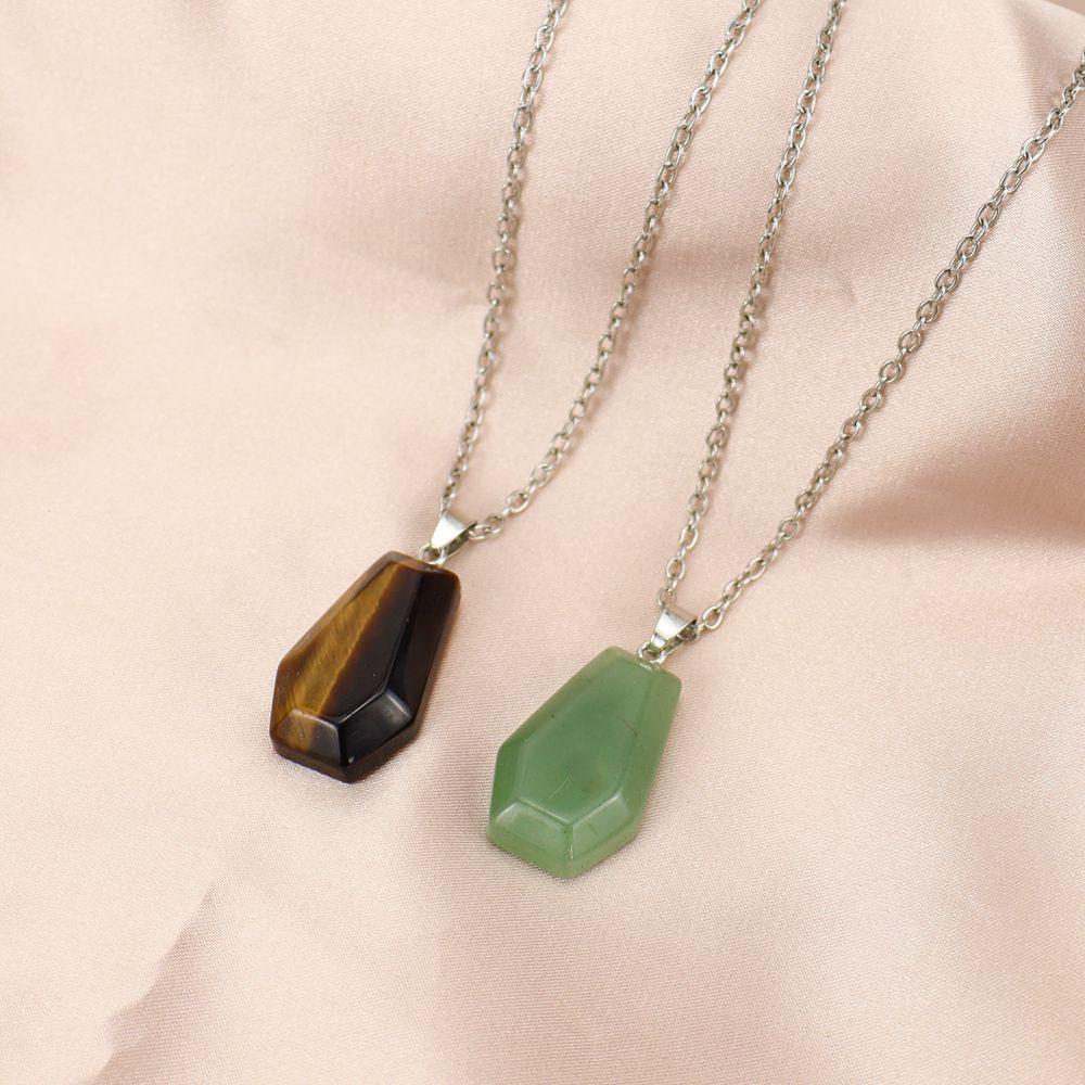 Natural Crystal Stone Mini Coffin Board Pendant Necklace Halloween Necklace Ornament N671