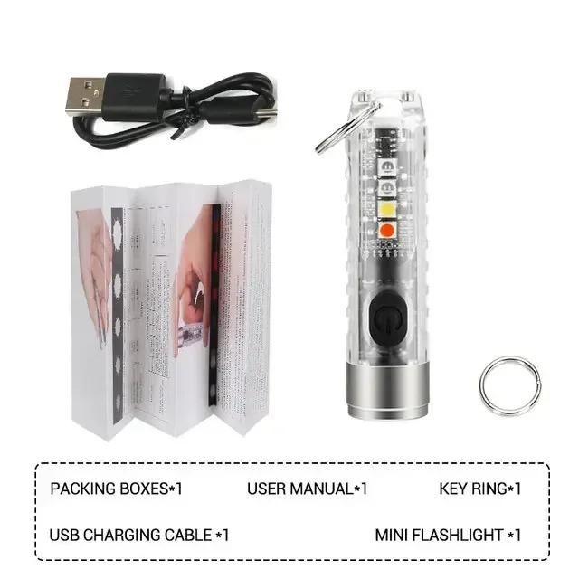 Portable Mini Keychain Flashlight Rechargeable Waterproof Torch Lamp with Magnet Multifunction Warning Camping Flashlight