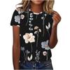 Women's Fashion Casual Short Sleeve Flower Print Round Neck Pullover Top Blouse