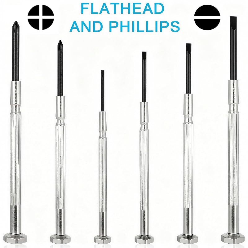 6-Piece Precision Screwdriver Set, Small, Slotted & Phillips, for Eyeglasses, Watches, Jewelry Repair, with Storage Case.
