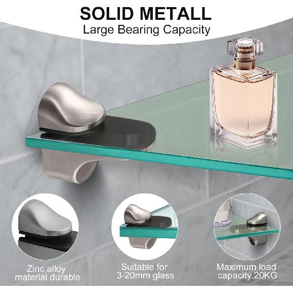 4Pcs Glass Shelf Brackets, Glass Clamp Wall-Mounted, Glass Shelf Holder, Floating Wood and Glass Bracket, Adjustable Glass Shelf Bracket For