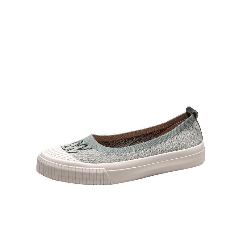 thick-soled single shoes women's casual sports board shoes knitted shoes round head light mouth fly-knitted shoes