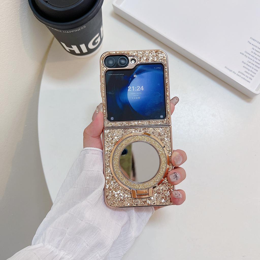 For Samsung Galaxy Z Flip7 FE 5G/Z Flip6 5G Case TPU+PC Kickstand Phone Cover with Mirror