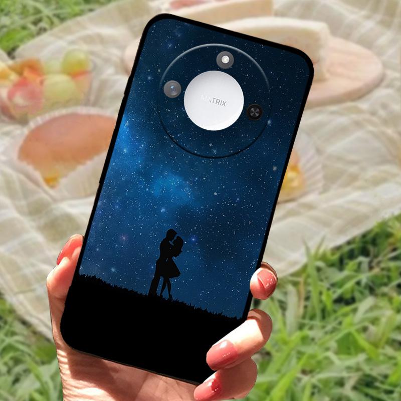 For Huawei Honor X60 Case Flowers Painted Cover Black Silicone Soft TPU Phone Case For Honor X60 Protective Shell Bumper