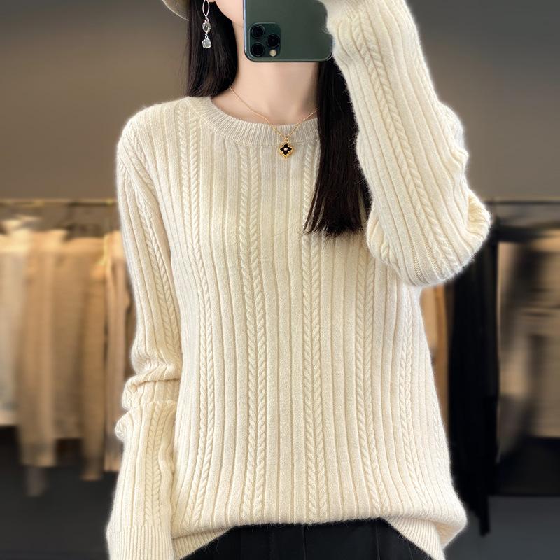 

Fashion versatile twist sweater women s autumn and winter new crew neck knitted sweater fashion inner knitted sweater bottoming shirt S
