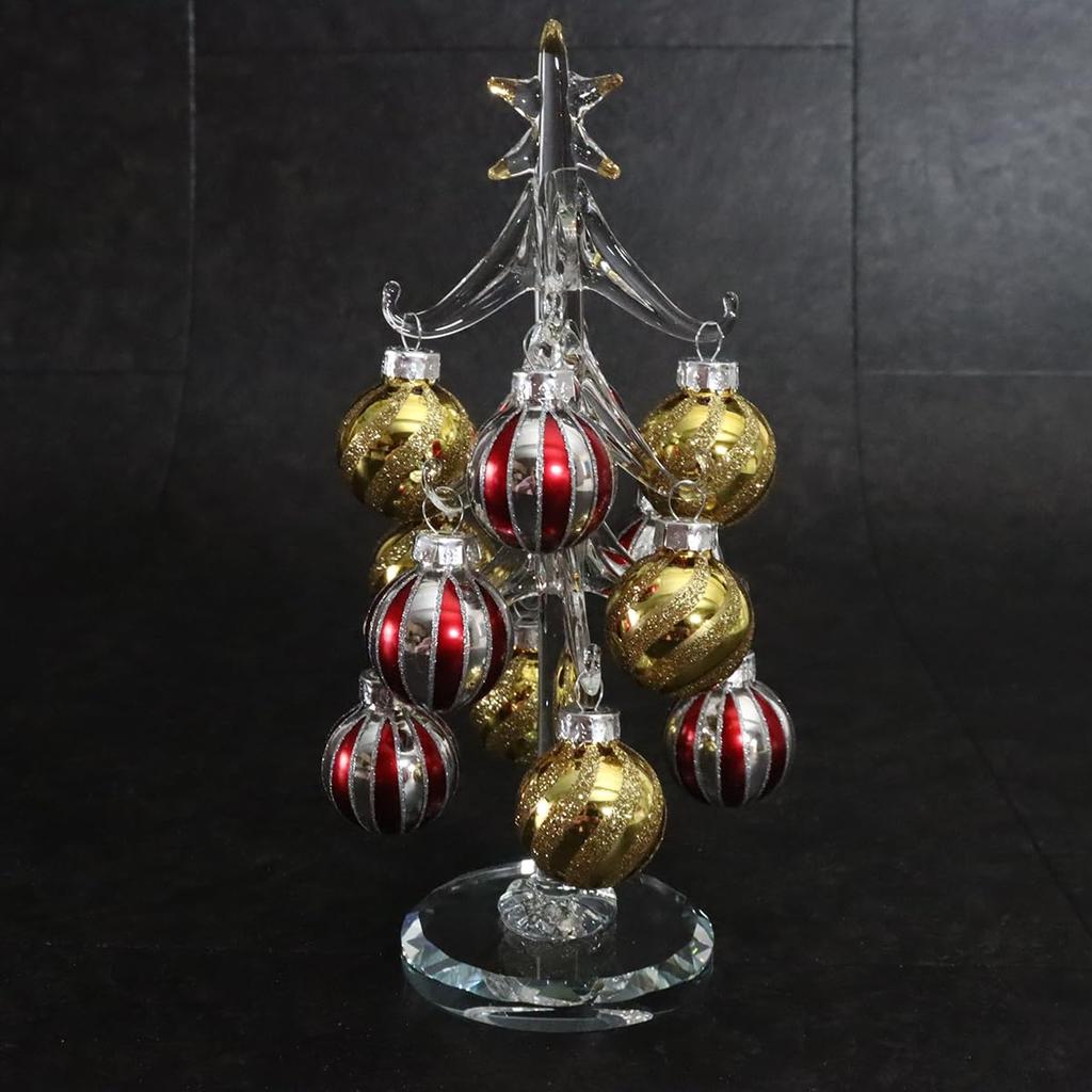 Fourcart Cute Glass Christmas Tree Ornament Set, Striped Tree