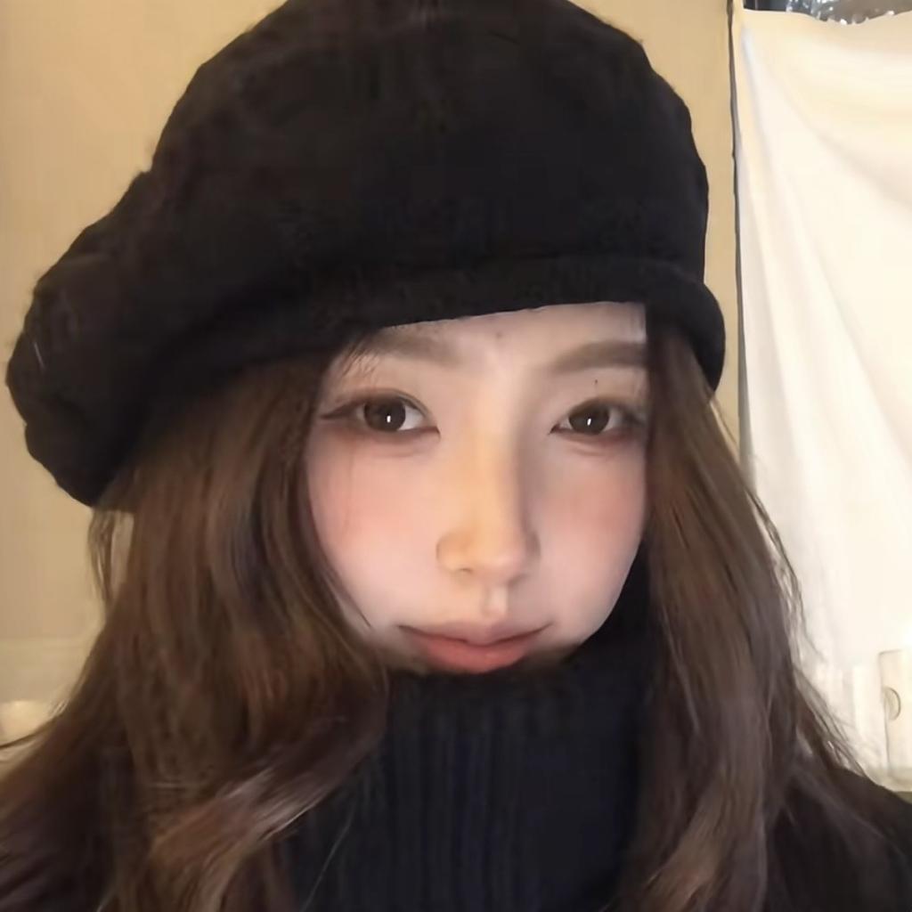 Solid color wool beret crochet casual versatile wool hat women's autumn and winter British retro knitted bud hat
