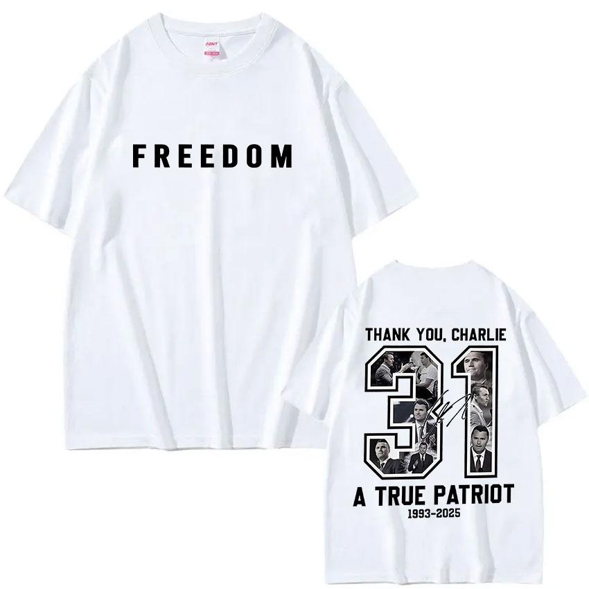 A True Patriot Charlie Kirk 1993-2025 Graphic T Shirt Men's Vintage Gothic Clothing T-shirts Casual Y2K Cotton Short Sleeve