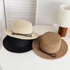 With Bow Straw Boater Hat Breathable Mesh Sun Protection Handwoven Sun Cap Wide Brimmed Lightweight Flat Top Beach Hat