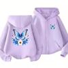 Butterfly Flower Girl Pink Hoodie Zip Up Cardigan Tops Black Hoodies 3-12 Year Zipper Style Children Red Autumn Coat