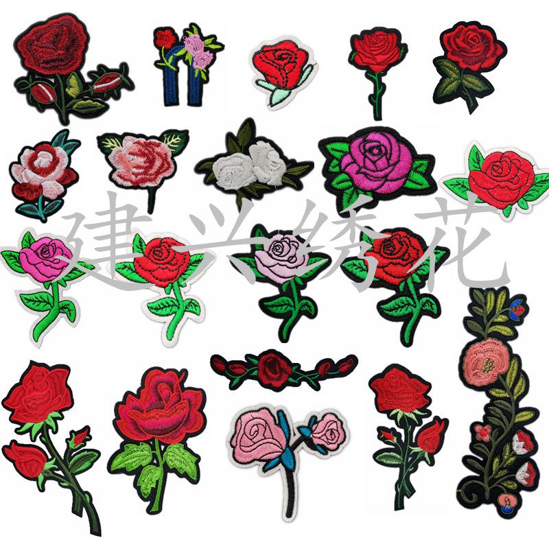 Rose Plum Blossom Embroidered Iron-On Fabric Patch for Clothing Decoration