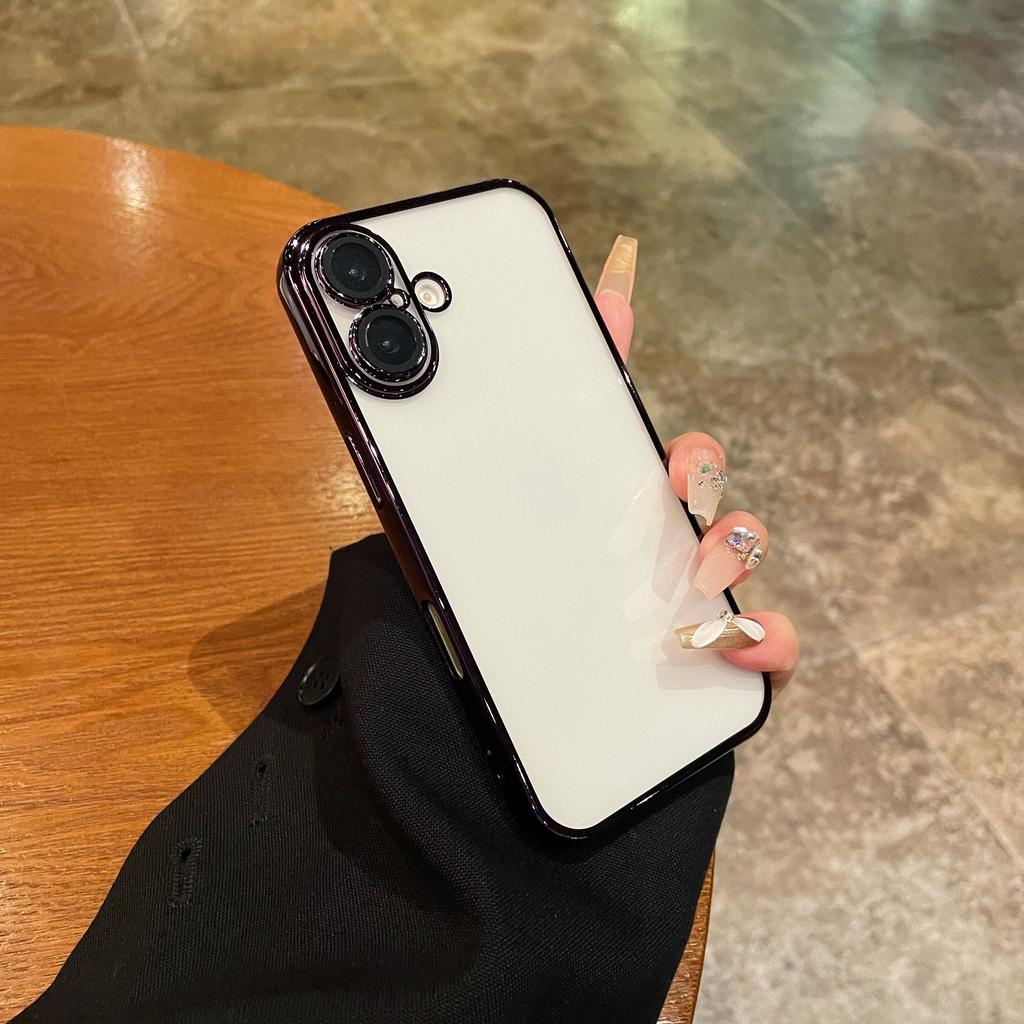 Full Lens Protection Case for iPhone 16 15 14 13 12 11 Pro Max Case Luxury Plating Transparent Silicone Soft Cover for 16 ProMax