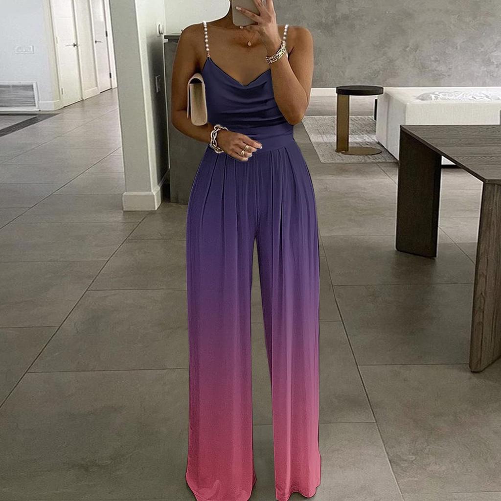 Fashion Women's Tight Gradient Round Neck Sleeveless Camisole Jumpsuit