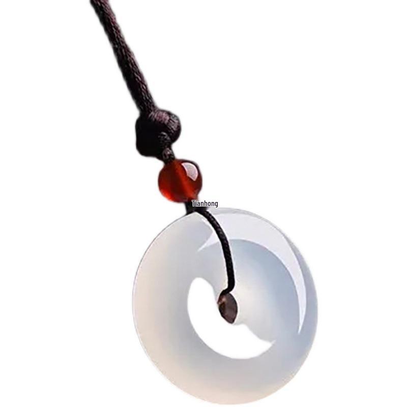 Icy White Chalcedony Pi Xiu Pendant - Unisex Crystal Jade Agate Jewelry