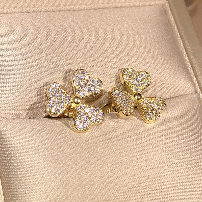 925 Silver Wild Temperament Clover Zircon Earrings Gold Ladies Wedding Engagement Jewelry Party Birthday Gift