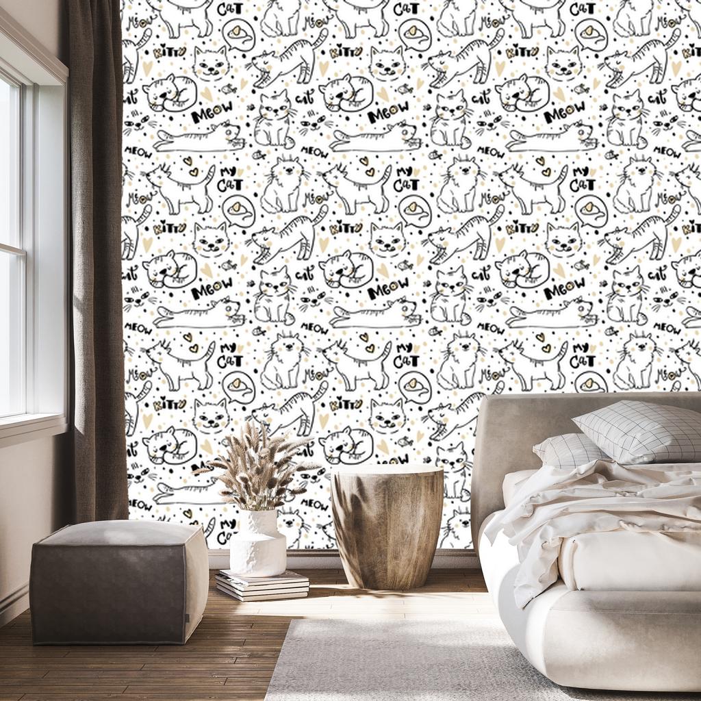 Kittens, Mice and Fish Wallpaper for Living Room and Bedroom 50x1000