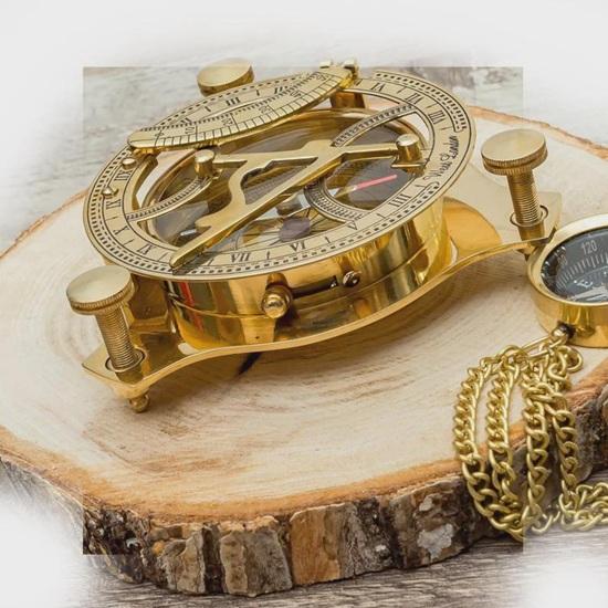 Vintage Brass Sundial Compass  4 Inch Antique Navigation Tool Home Decor