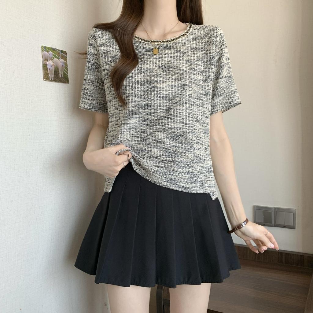 Retro Fashion Woven Plaid Top for Women's Summer Age Reduction and Stylish Versatile T-shirt