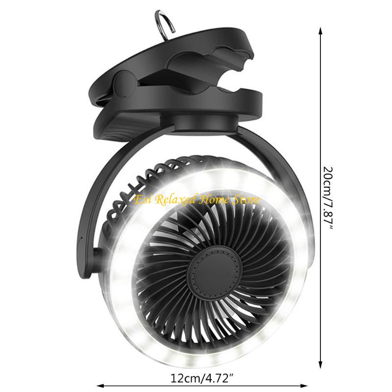 B46E 10000mAh Camping Fan with LED Light Battery Operated Portable Fan with Hanging Hook 720°Rotating&360° Adjustable up&Down