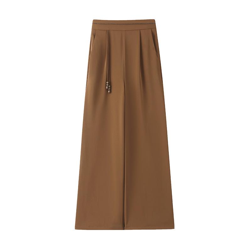 Mom's High-Waisted Summer Ice Silk Pants - Straight Wide-Leg, Nine-Point Style for Middle-Aged & Elderly Women