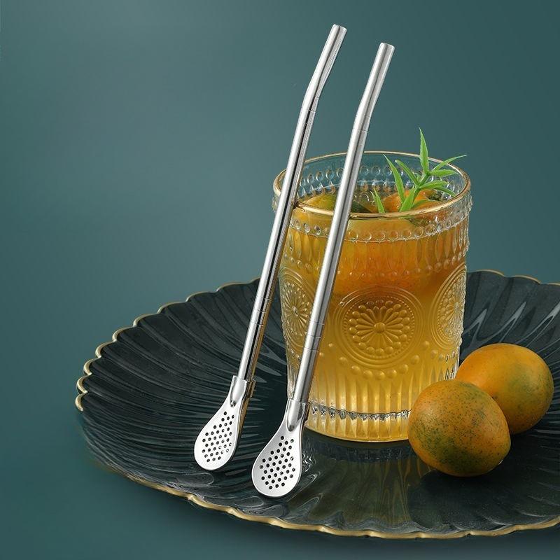 Detachable Bombilla Filter Straw Stainless Steel Straw Spoon Tea Filter Yerba mate straw Reusable Drinking Tools Bar Access