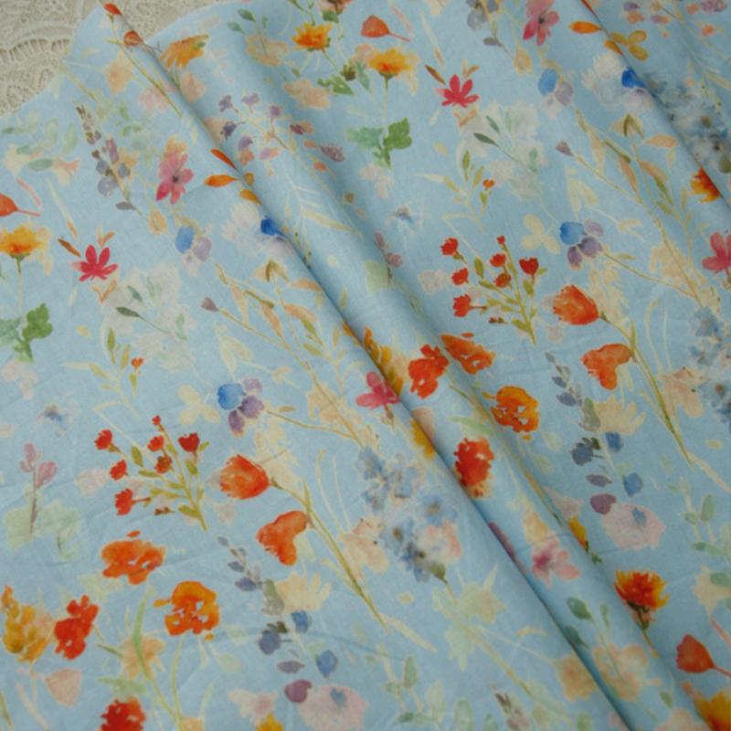 50x145cm Cotton Fabric with Abstract Floral Oil Painting Print, Daisy Wildflower Pattern Cotton Cloth for DIY Sewing Curtain