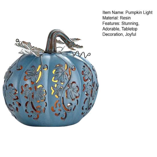 Halloween Pumpkin Light Hand-Carved Vine Hollow Decorative Lamp Resin Lighted Pumpkin with Flickering LED Candlelight Effect for Halloween