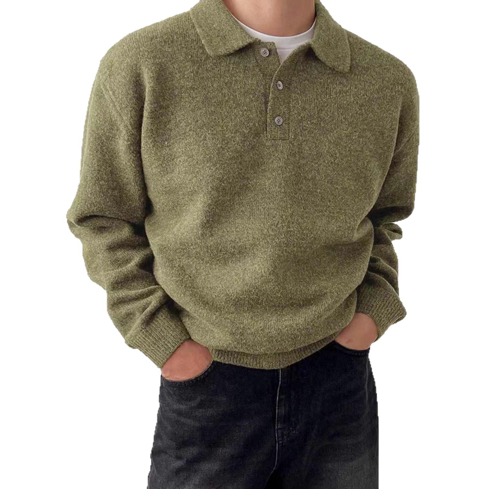 

Men s Polo Collar Casual Knit Pullover for Autumn/Winter Small оливковий