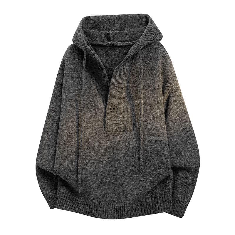 

Men s Autumn Solid Color Hooded Knit Sweater - Casual Long Sleeve Warm Pullover for Teens XL темно-сірий