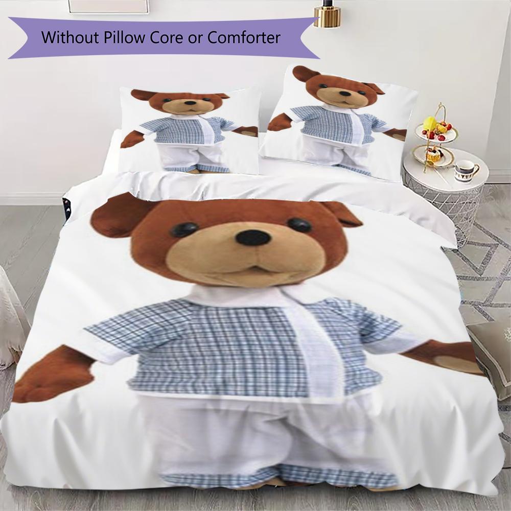 Teddy Drop Ear Pattern Bedding,Quilt Set Quilt Cover Pillowcase Home Birthday Gift(1 * duvet cover + 2 * pillowcase, without core)_lx