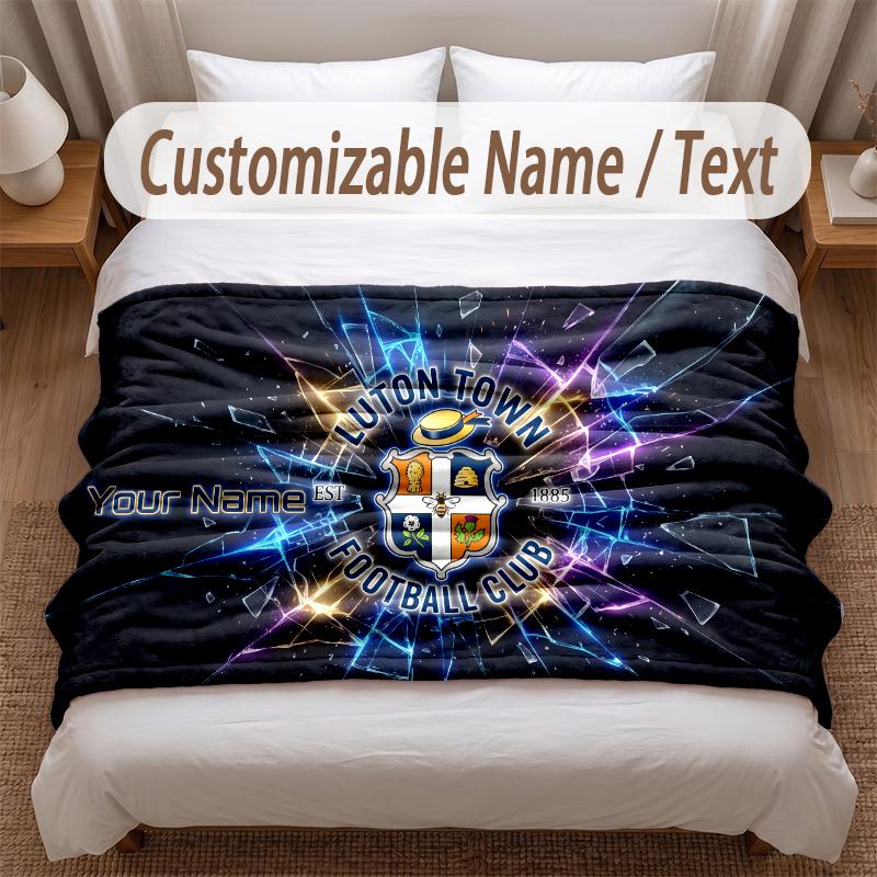 Luton Town Printed Flannel Blanket Custom Name Text Soft Warm Throw For Bedroom Holiday Gift