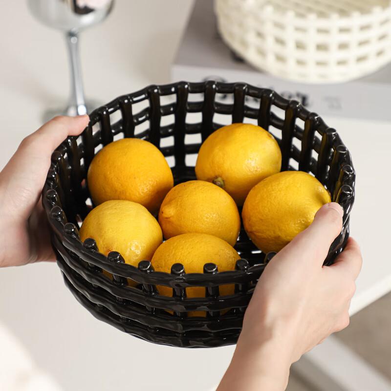 Large Black Ceramic Fruit and Snack Basket