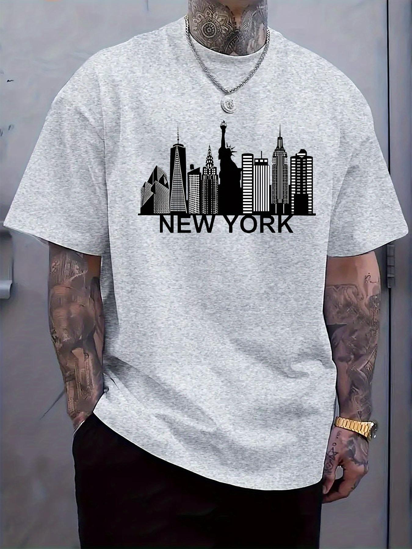 New York City Skyline Graphic T-shirt - Casual Crew Neck Short Sleeve Tee XXL