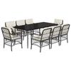 VidaXL Ensemble à Manger de Jardin avec Coussins 9 pcs, Table et Chaises de Patio, Meubles d'Extérieur Terrasse, Moderne, 3212088