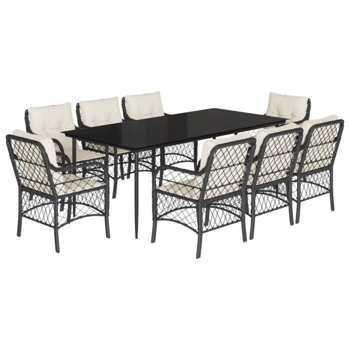 VidaXL Ensemble à Manger de Jardin avec Coussins 9 pcs, Table et Chaises de Patio, Meubles d'Extérieur Terrasse, Moderne, 3212088