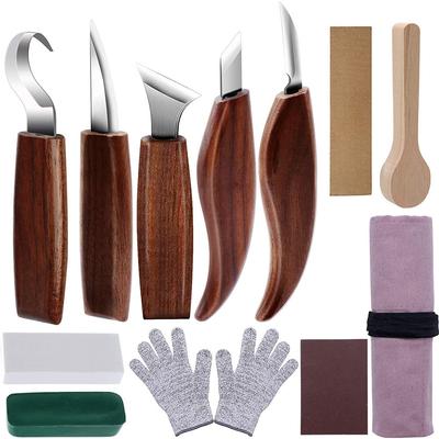 Walnussholz Chrom-Vanadium-Stahl Schnitzmesserset 10-teilig und 12-teiliges Holzbearbeitungsmesserset Löffelmesser und Holzbeitelsatz für Holzbearbeitungshandwerk
