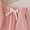 Girls' Fashionable Pink Outfit - Summer Children's Simple Short-sleeved Bow Tie Shorts Set