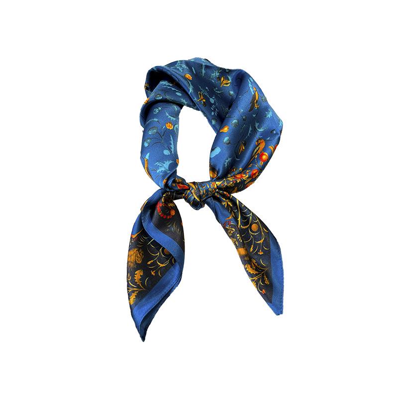 Floral Ditsy Print Ruffled Edge Mulberry Silk Scarf - 70" Square Neckerchief for Women