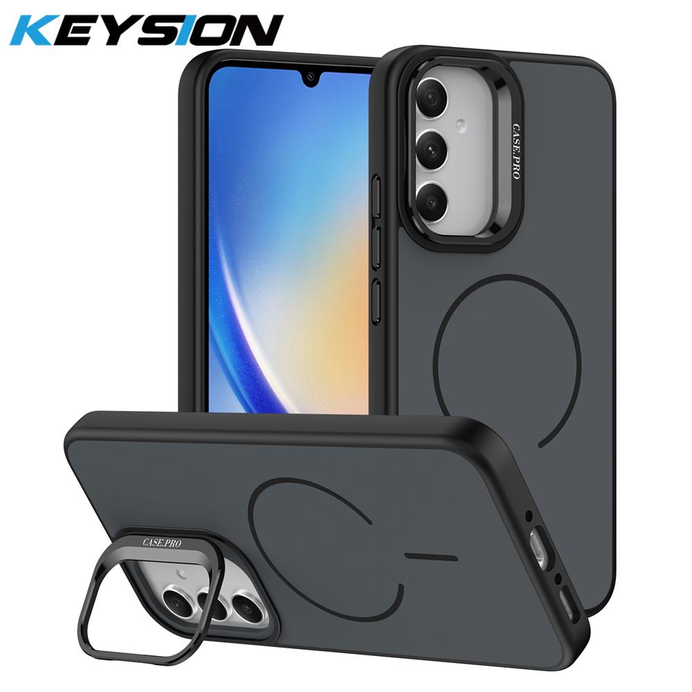 KEYSION Matte Skin Feel Lens Stand Phone Case for Samsung A54 5G A34 A14 4G 5G Magnetic Shockproof Back Cover for Galaxy A04S