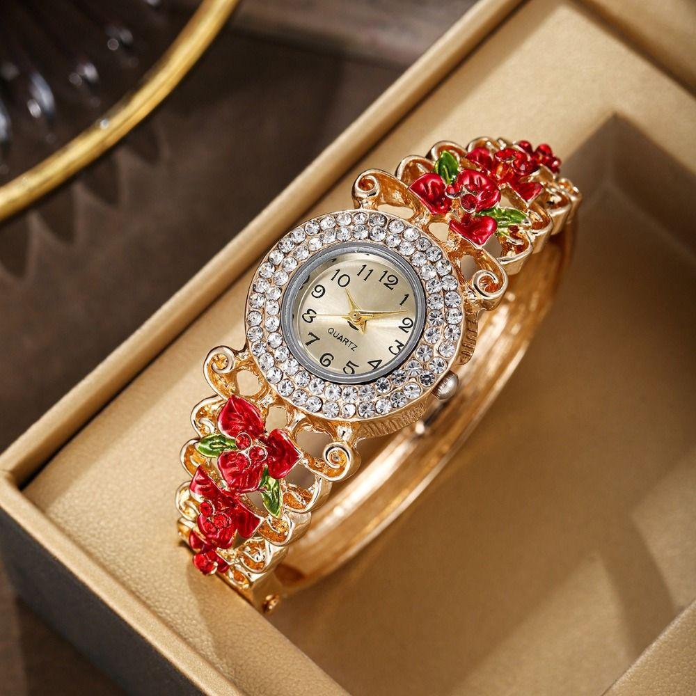 Quartz Movement Rhinestone Dress Watch Round Dial Quartz Bracelet Wristwatch Casual Occasion